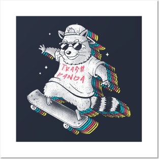 Rainbow Trash Panda  - Cute Skater Raccoon Xmas Gift Posters and Art